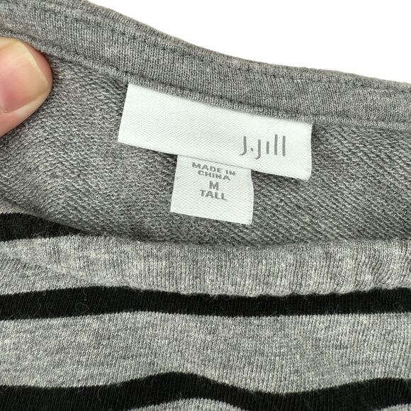 J. Jill Stripe Dress Medium TALL Gray Terry Cotton Long Sleeve Pockets Boho Warm - Picture 7 of 13